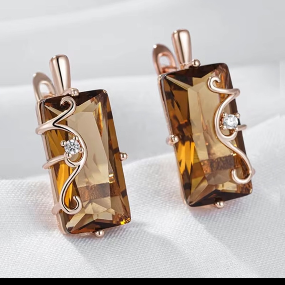585/14k Rose Gold Smoky Quartz Drop Earrings - Elegant Women's Jewelry